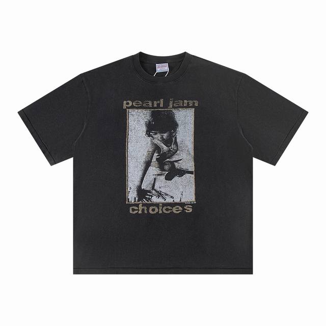 896# 水洗T Vintage Tee 古着 pearl Jam珍珠酱乐队 大咖都疯抢的高街水洗做旧短袖 上身杠杠 白墨直喷印花 双沙280克纯棉 手感舒适轮