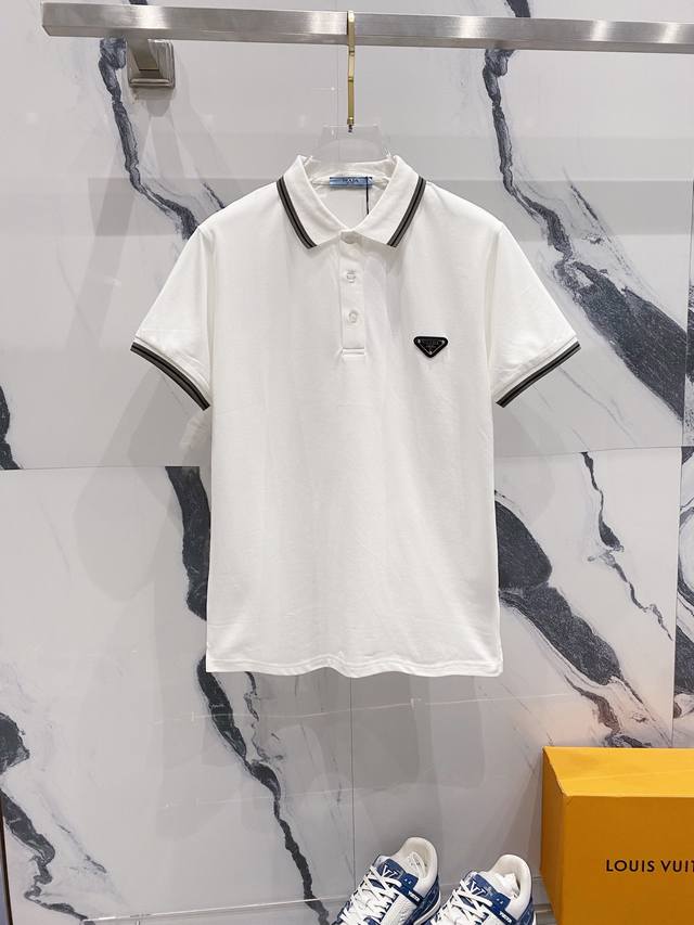 prada 普拉达 翻领polo衫 编织撞色领口经典三角标徽章铁牌Logo 官方同步 商务首选 时尚个性 百搭潮流 纯原品质 原版面料 吊牌 领标 水洗麦 三标