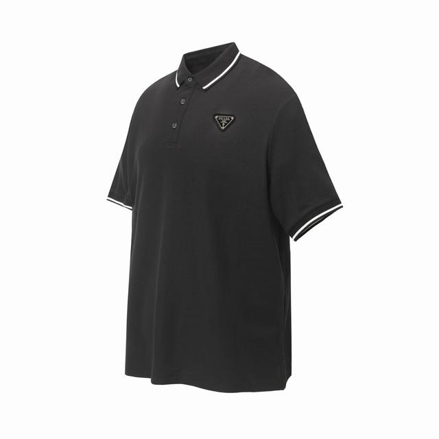 3003款 prada 普拉达基础款字母Logo绣花商务polo衫短袖T桖 采用进口田岛绣花机制作 辅料均开磨定制 正确配置 黑色2025普拉达正品包装 200