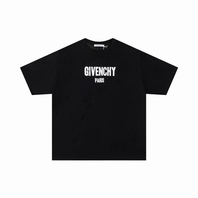 高版 纪梵希Givenchy Gvc烧花字母印花大破洞圆领短袖，康利数码直喷印花，专柜同步上新，男女同款 尺码:Xs- Xl