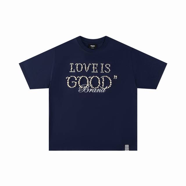 Goodbrand 简约珍珠标语圆领短袖 24春夏T恤 320克纯棉双纱男女同款 颜色：黑色 码数：S M L Xl