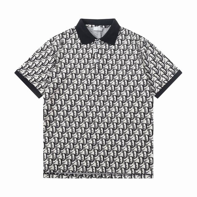 Dior 迪奥 2025新款 轻奢主义 扁机领 全身提花字母Logo 男女同款 休闲polo衫 定制珠地面料 领标吊牌主唛三标齐全 颜色：黑色 尺码：S M L