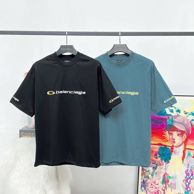 顶级版本 大货挂拍图 #巴黎25Sstracksuitlogo前后左右刺绣短袖# Balenci*Ga巴黎# 面料采用260G巴黎专用双纱*高克重1比1双纱罗纹