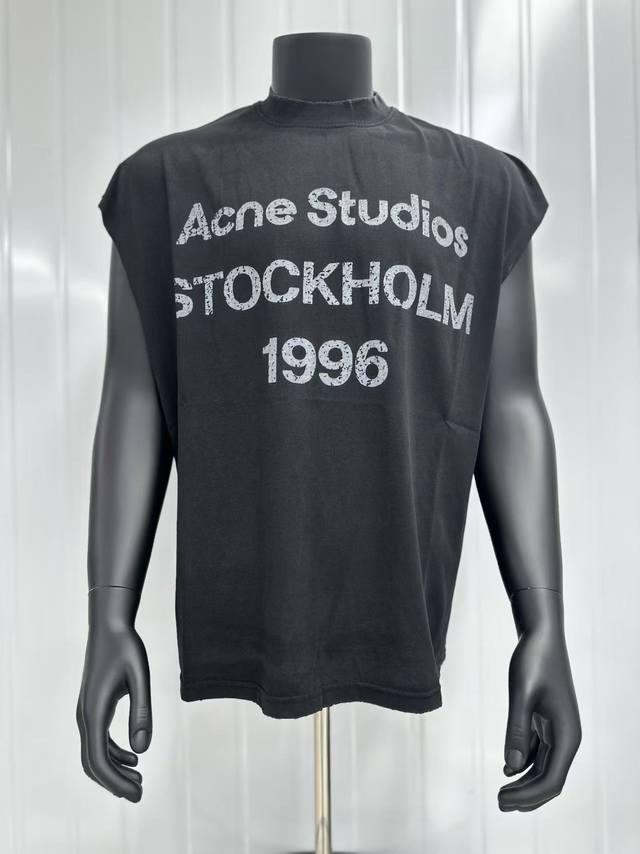 vt021 Acne Studios 艾克妮1996经典破坏纪念字母印花复古水洗做旧无袖坎肩T恤 小领口设计 白墨数码直喷印花 手工磨破工艺 高街复古重磅做旧水