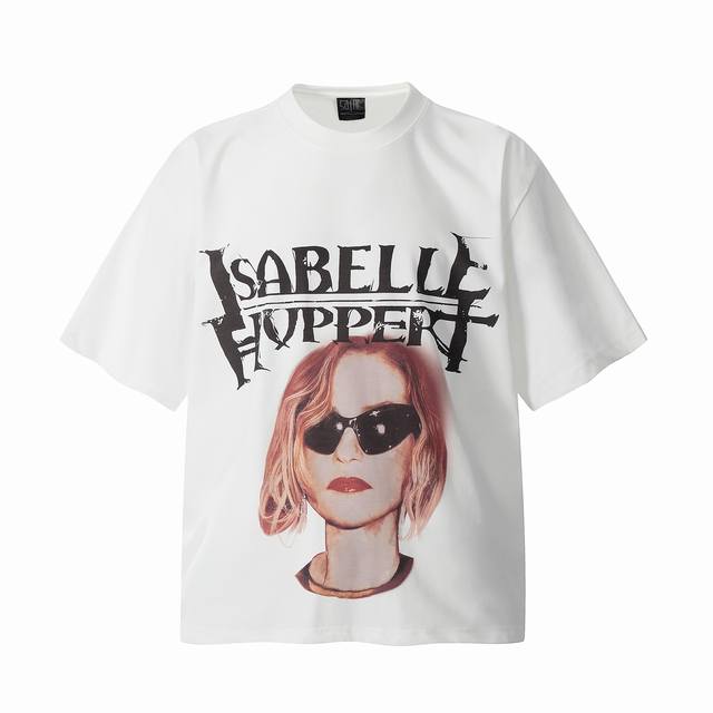 vt9174 Isabell Huppert伊莎贝尔 于佩尔威尼斯影后巴黎风人像数码直喷印花复古短袖T恤 小领口设计 白墨数码直喷印花 高街复古重磅Vintag