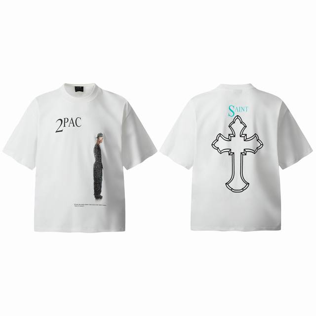 vt9124 Saint Michael 25Ss圣徒联名图派克Tupac说唱歌手2pac人像Big Face数码直喷短袖T恤 小领口设计 数码直喷印花 高街复