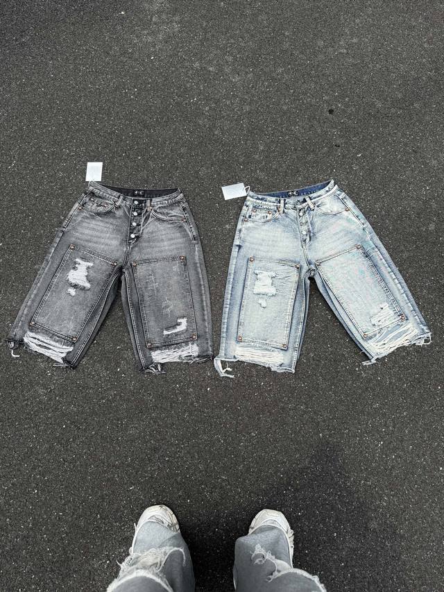 Th50 顶级版本辅料齐全Thug Club破洞中腰宽松七分牛仔短裤男刺绣水洗垂感休闲短裤男女同款 Tc这个牌子有着韩版 克罗心 称号 世界各路顶流纷纷上身，潮