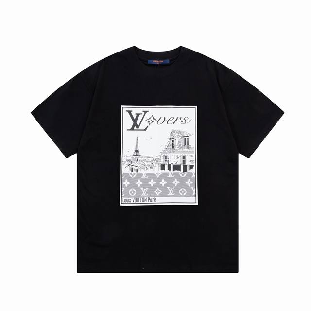 Lv Louis Vuitton 路易威登 风景图像满身印花 大Logo标识精致升级，灵感源自八十年代复古 原版面料 官方同款 短袖T恤 260克同缸染面料 手