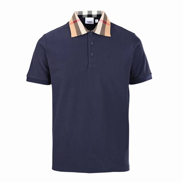 高版本 藏青 Burberry巴宝莉Bbr 格纹领短袖polo衫 原版5600购入，布料采用 G网眼珠地布料。同缸染面料 手感非常舒服 订制扁机领子，颜色手感还