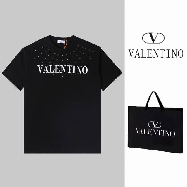 款号H12 华伦天奴Valentino 新款印花烫钻短袖 ，高品质重磅双纱280G32支滑爽纯棉洗水手感，前片高端印花，采用进口压钻，罗纹专门定制.面料舒适柔软