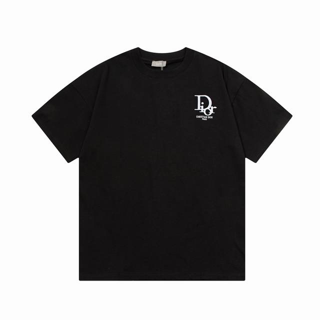隔天到 Dior迪奥 Cd字母刺绣 提花 Logo标识精致升级 原版面料 官方同款 短袖T恤 定制 同缸染面料 手感非常舒服 春夏最新版本 颜色: 黑色 尺码：
