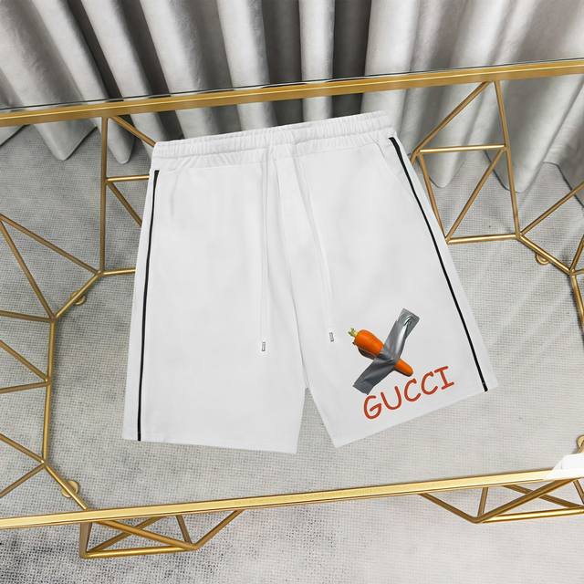 Gucci 古驰印花纯棉短裤卫裤五分裤 1:1对版面料380克毛圈高克重百分百纯棉 提前做过预缩水1×1双纱洗一辈子都不会变形的 男女同款 官网细节 字母Log