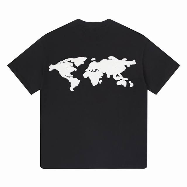 白底图 顶级版本 Goodbrand 24S S Mossy Earth 地球提花湿毛巾绣T恤 颜色：黑色 码数：S M L Xl