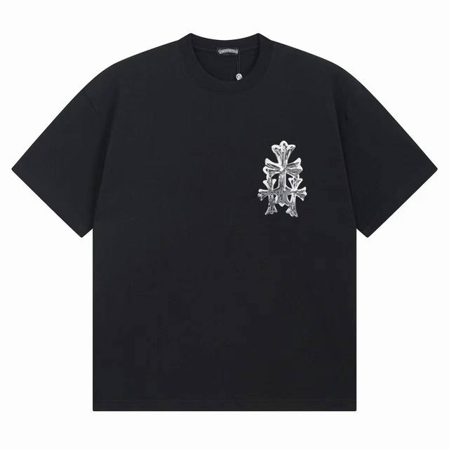 款号Ys46 克罗黑白经典款短袖T恤采用定制面料丶1比1配色罗纹丶环保印花。无味色彩鲜艳丶250克高克重纯棉面料黑白色 S-Xl