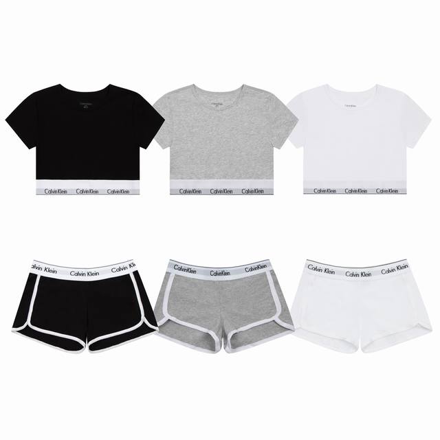 套 款号Ys01 贴身衣物非质量问题不退不换 Calvin Klein新款摩登引力带辣妹运动露脐短款居家T恤小短袖+短裤套装 尺码：S M L 颜色：黑色 灰色