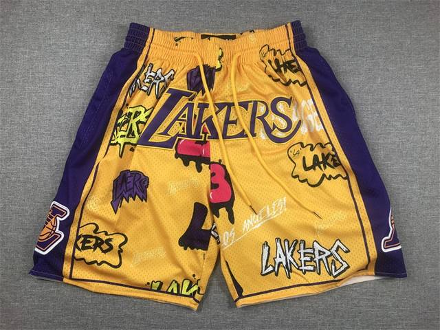 款号K124 顶级刺绣版本 湖人队涂鸦刺绣口袋裤篮球短裤 Just Don Nba 球队球裤系列单品 -定制优质网眼布面料，Dri-Fit 技术导湿速干， 防静