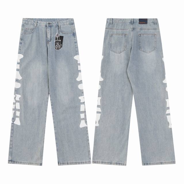 顶级版本 颜色：牛仔蓝 尺码：M-Xxl Chrome Hearts 克罗做旧心骷髅骨头刺绣牛仔裤长裤 只做精品 看面料 看做工 看细节 原版打版 真实还原Vi