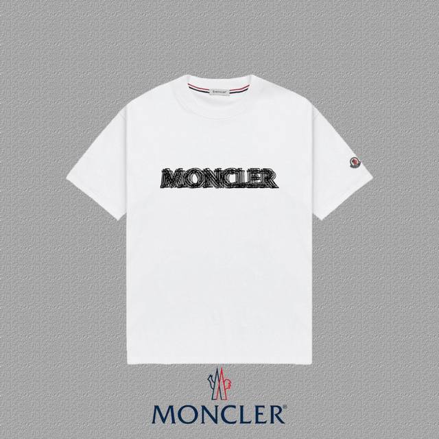 Moncler 蒙口] 2025Fw短袖T恤 徽章+重影Logo 高端26S双纱300克面料 重磅面料 定制拉架罗纹同缸同染 三标齐全 男女同款 颜色：黑色 白