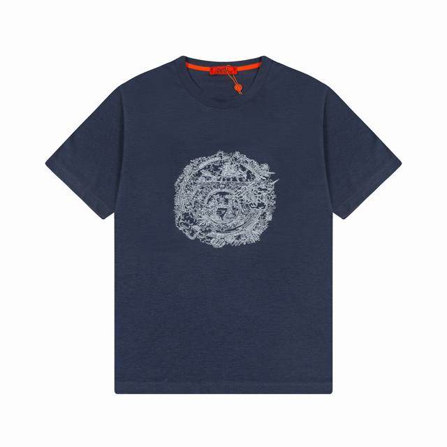 高版本 25Ss 新款 Hermes爱马仕 专柜同款 70支液氨双丝光棉 六万针刺绣短袖T恤 1:1官网同步 码数：M一3Xl 颜色：白色 蓝色 宝蓝