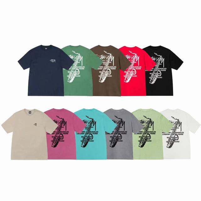 上新款号：S146 Stussy斯图西 Stussy 假日系列 Beat Sounds Teepigment Dyed 背面印花 舒适圆领短袖T恤 男女同款 原