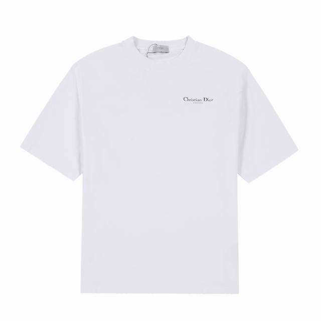 上新款号： D1001 Dior 迪奥 2025Ss前后副经典漏空 Logo字母做斑驳处理印花 -面料：260G双纱纯棉短袖，配套320G纯棉罗纹 原版面料 官