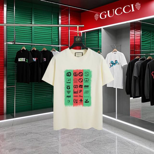 上新款号：G766 Gucci~古驰 2025新款高品质圆领短袖T恤 袖口车有进口绣花标 定制定染,手感非常舒服 超级百搭好看的一款短袖 三标齐全 非市场普通版