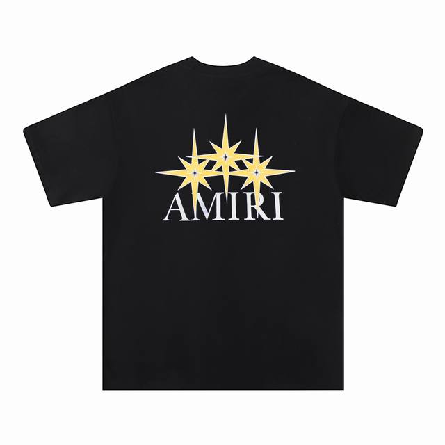 款号：742款 面料：260克双纱 美潮Amiri2025春夏新款标志圆领T恤高街男女同款宽松经典字母印花短袖 颜色：黑色。白色 码数： S M L Xl