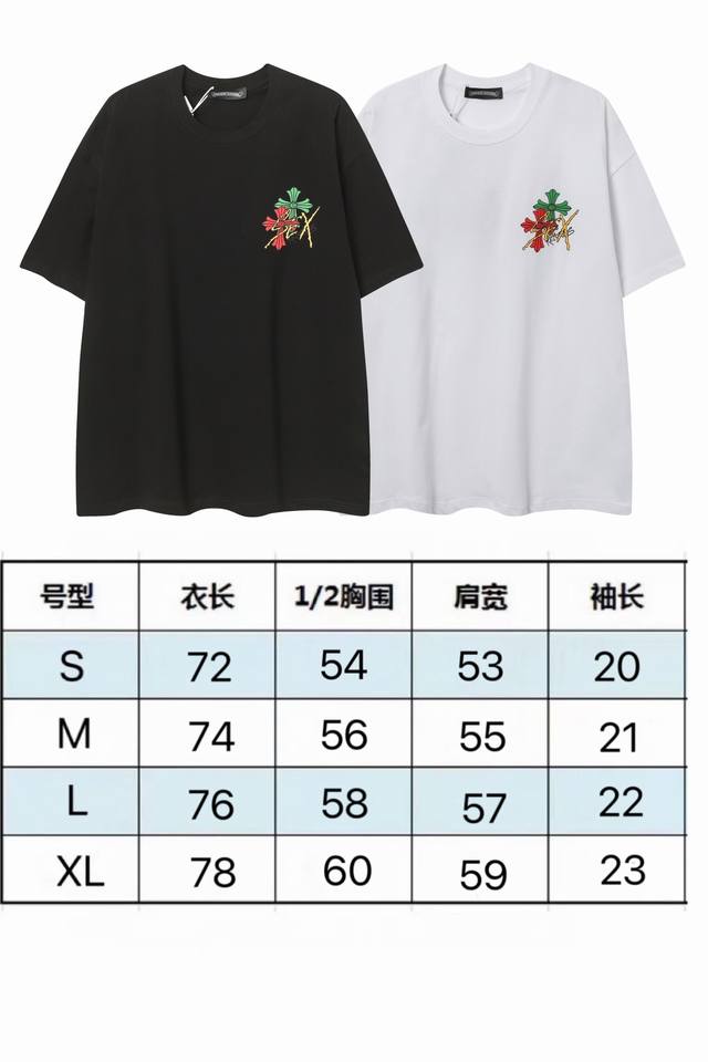 现货 2239 欧洲潮牌男短袖T恤印花彩色十字梵文纯棉半袖加肥加大码宽松上衣250克32支纯棉 颜色：黑色 白色 码数：S M L Xl