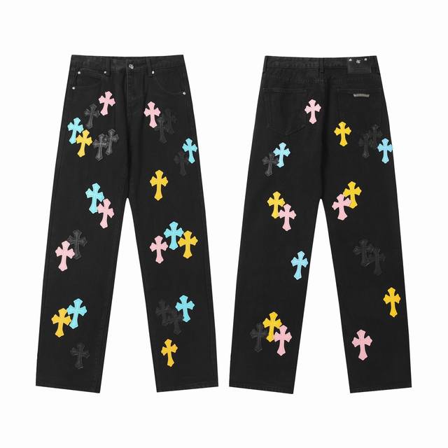 现货 p 9983 克罗迈阿密限定彩色贴皮浅黑色水洗牛仔裤，男女同款 码数:28 30 32 34 36 颜色：洗水黑