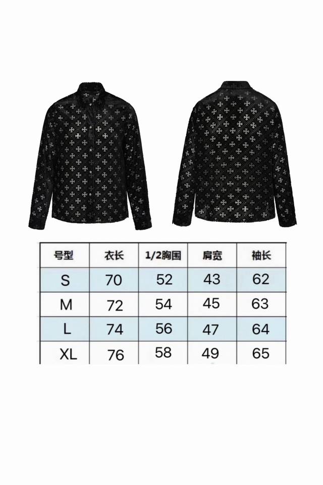 现货 2225 新款潮牌梵文字母定织真丝绒料十字架黑丝绒男女同款衬衫 颜色：黑色 码数：S M L Xl