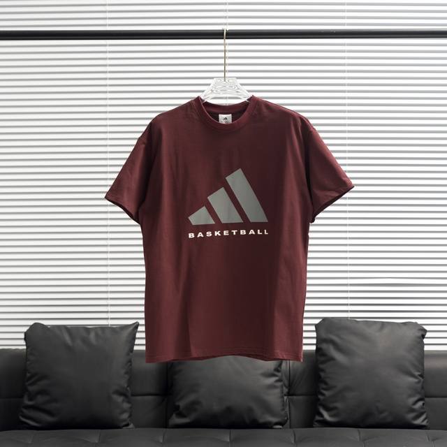 工厂p直供 Adidas丨阿迪达斯Basketball篮球运动短袖T恤 配色：酒红圆领 尺码：Xs-Xl