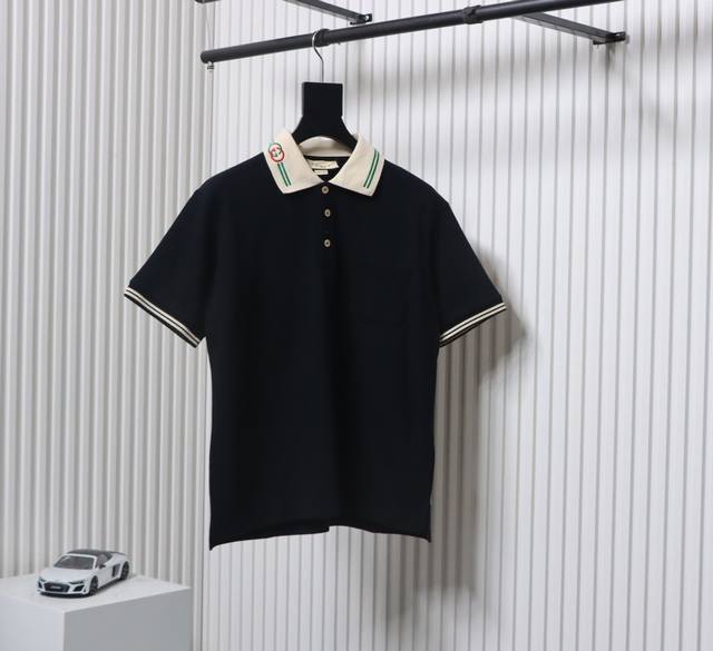 Gucci 古驰 经典领口双G刺绣polo短袖 原版国内柜台购入开发，定织领口+口横机螺纹，纱线定染7天，成品刺绣，极其考验横机密度，上身居显瘦，大身全棉230