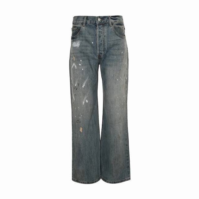 Acne Studios 25Ss M蓝泼墨涂鸦牛仔长裤 面料采用12.5盎司新疆长绒棉，纤维强韧且保留天然棉籽壳肌理，亲肤性与挺括感平衡，久穿不易软塌，微弹筋