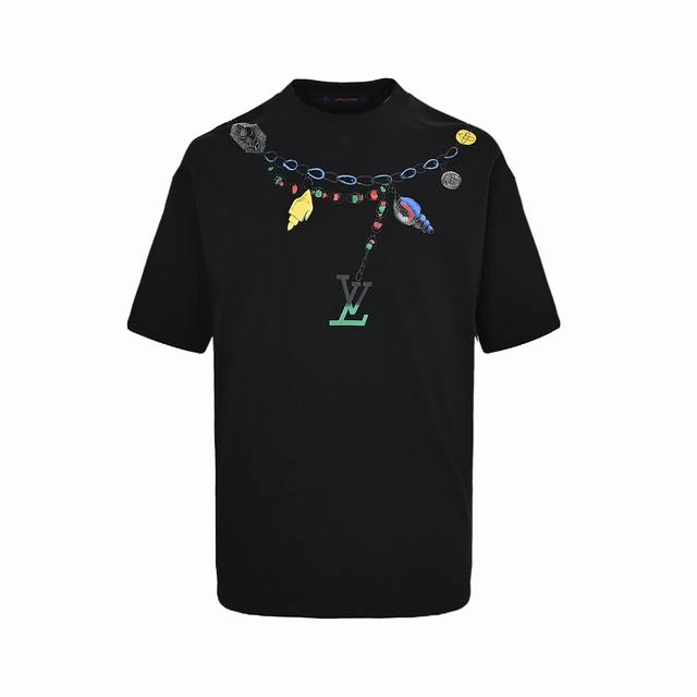 Louis Vuitton 路易威登 25Ss 创意项链字母Logo印花短袖 面料采用高克重260G重精梳棉，定制1:1螺纹，面料舒适亲肤无异感， 制定染面料，