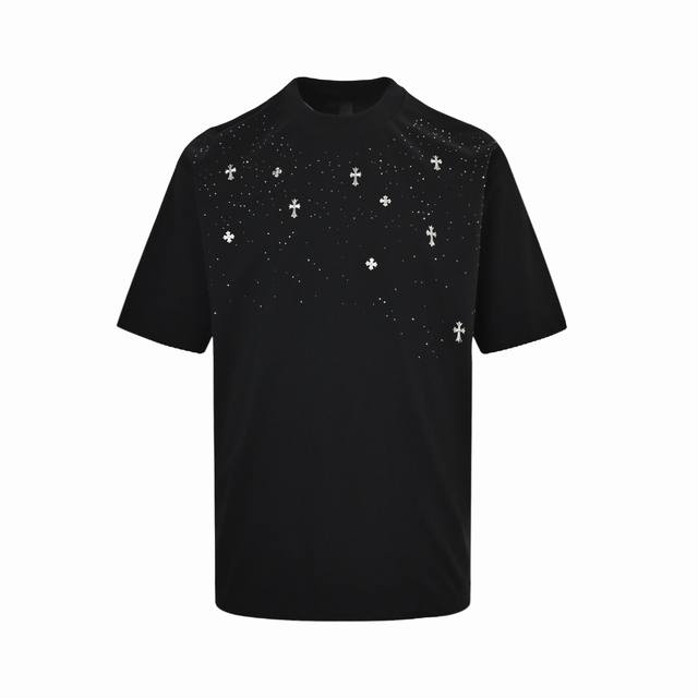 Chrome Hearts 克罗心 满天星烫钻短袖 采用直喷进口机器印花 五金辅料均开磨定制 正确配置 黑色2025克罗心正品包装 克定制定染双纱棉 版型大 宽