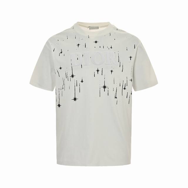 Dior 迪奥 24Ss 牙刷绣字母流星印花短袖 购入原版开发！整衣重工高端牙刷刺绣不起皱！区别于市面通货垃圾版本！面料采用280克重纯棉，定制32支2*2螺纹