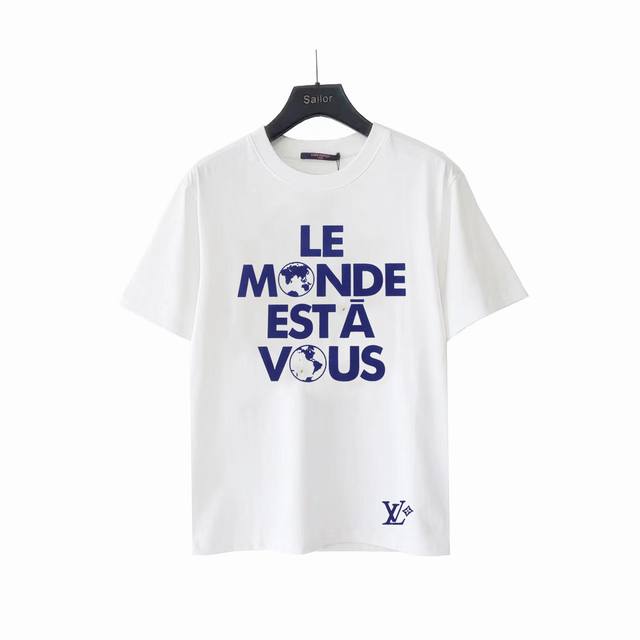 实拍细节图+尺码表 Louis Vuitton路易威登世界属于你印花短袖 最高版本！定制面料260克100%双纱棉！美式字母印花 辅料：开模原版过鉴定领标100