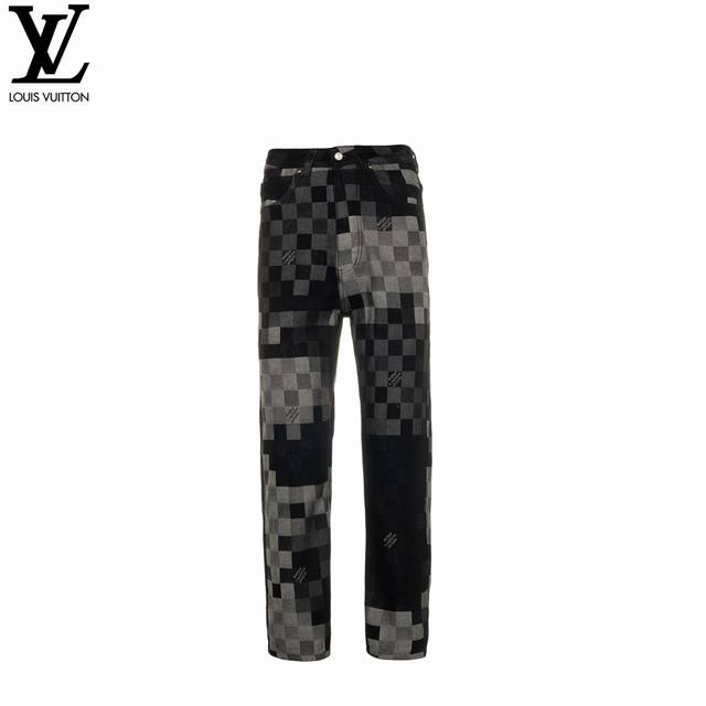 Louis Vuitton 路易威登 菲董联名马赛克棋盘格牛仔裤 轻奢主义 正确版本 原版一致 定制原版斜纹全棉牛仔面料，定织渐变马赛克格子面料，牛仔上字母提花
