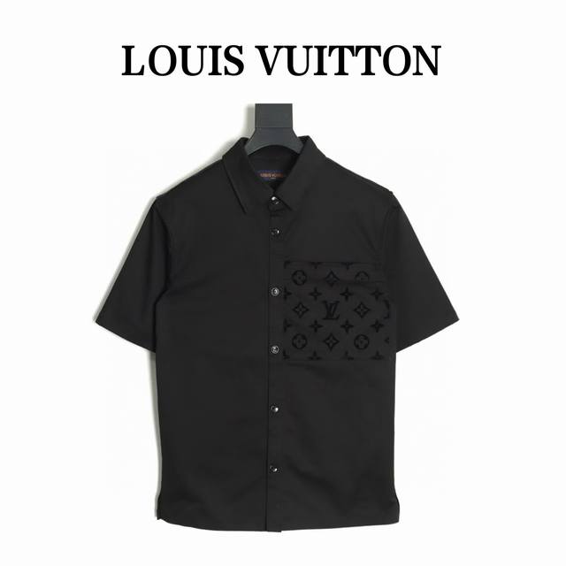 Louis Vuitton 路易威登 Lv 24Ss 黑植绒短袖衬衫 原版 p10,700购买，斜纹梭织面料、口袋经典老花图案设计 饰有 Monogram 植绒