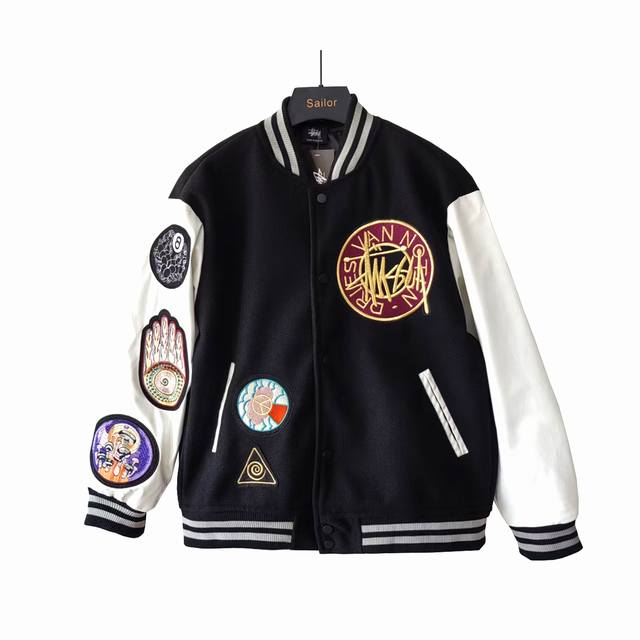 实拍细节图+尺码表 斯图西 Dries Van Noten X Stussy 金太阳爆炸单品棒球服夹克 Stussy出品的皮袖夹克一直是经典单品，去年的‘Den
