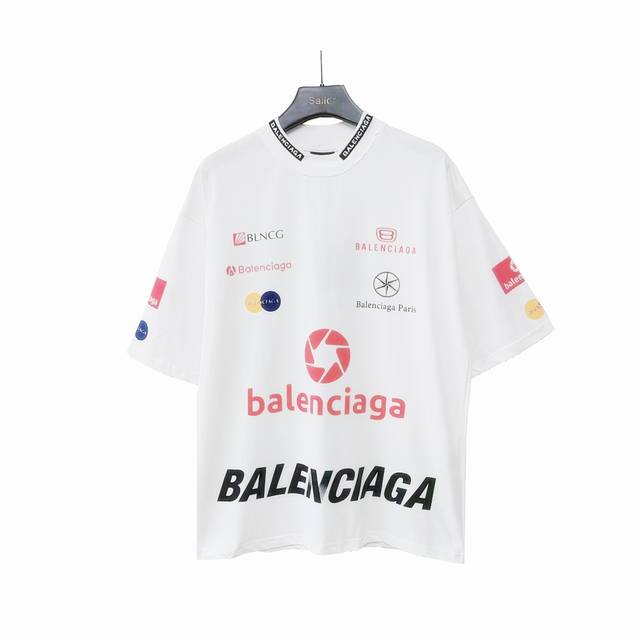 实拍细节图+尺码表 巴黎世家Balenciaga 满Logo赛车服短袖T桖 23年新主麦上身 印花采用椭圆机网点+厚版浆工艺 螺纹刺绣区别市场国产机器 采用田岛