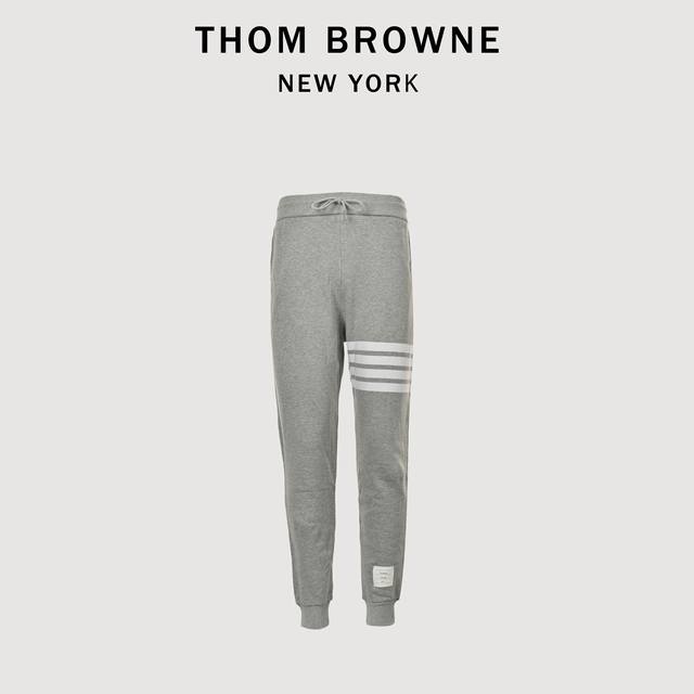 Thom Browne 汤姆布朗 24Fw 四杠条纹色织运动长裤 白灰 定织定染480G毛圈布，采用60支天然全棉精梳纱针织而成，内里32Jc平纹+8Jc毛圈，