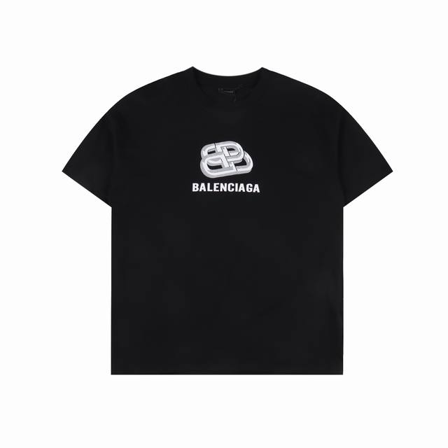 Balenciaga 巴黎世家 25Ss 锁扣烫银压字母压胶短袖T恤 面料采用高克重260G重精梳棉，定制1:1螺纹，面料舒适亲肤无异感， 制定染面料，纺织密度