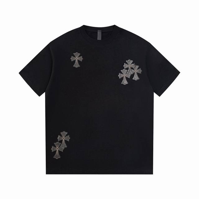 高版本Chrome Hearts克罗心 刺绣皮标马蹄短袖！前后贴皮设计 面料使用 G克全棉双纱面料，纹路清晰可见，质感柔软细腻光滑，垂感十足！有一定厚度 非低廉