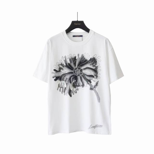 实拍细节图+尺码表 Louis Vuitton 路易威登 草间弥生联名系列迷幻花朵印花短袖T恤 定制240克同缸染面料 手感非常舒服 春夏最新砖柜同步 Os落肩