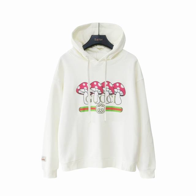 实拍细节图+尺码表 Gucci 古驰 刺绣字母植绒蘑菇连帽卫衣 工艺潮流感十足，字母植绒立体印加刺绣卡通图案植绒印花色彩系带帽卫衣， 最顶级的品质，顶级制作工艺