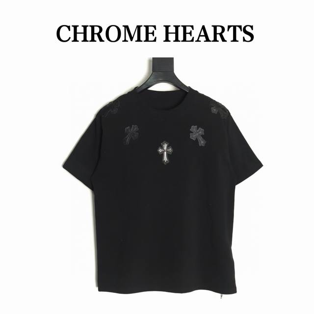 Chrome Hearts 克罗心 领口皮标十字架短袖T恤 采用直喷进口机器印花 五金辅料均开磨定制 正确配置 黑色2025克罗心正品包装 280克定制定染双纱