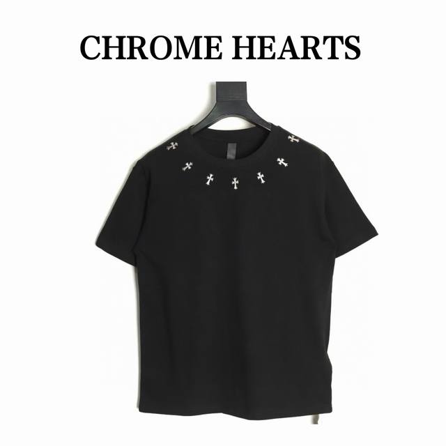 Chrome Hearts 克罗心 领口银饰十字架短袖T恤 采用直喷进口机器印花 五金辅料均开磨定制 正确配置 黑色2025克罗心正品包装 280克定制定染双纱