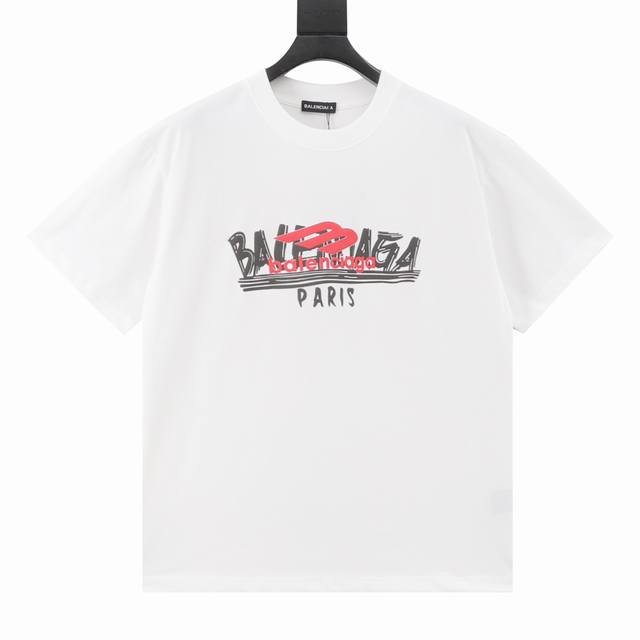 Balenciaga 巴黎世家 25Ss 涂鸦多Logo字母发泡印花短袖T恤 购入原版开模打造，全套定制辅料，所有细节完美还原 定织定染260G纯棉精梳棉面料，
