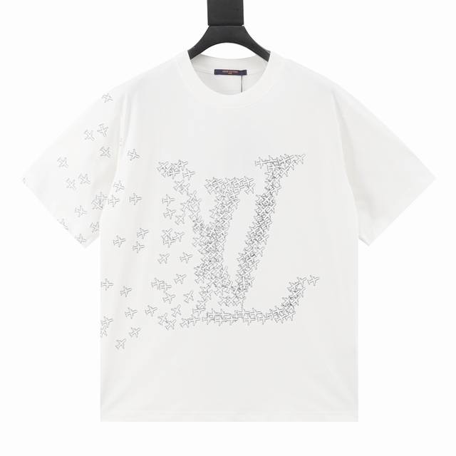 Louis Vuitton 路易威登 小飞机字母Logo印花短袖 面料采用定织定染32支平纹，搭配1*1无根单纱精梳棉罗纹，230G麻棉手感，米白色必须定染，非